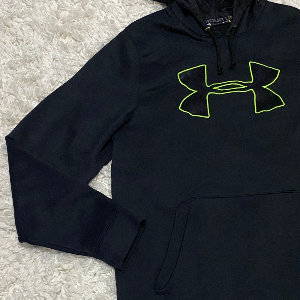Under Armour Mens size large black Hoodie with Bright green trimmed Logo - Picture 6 of 14